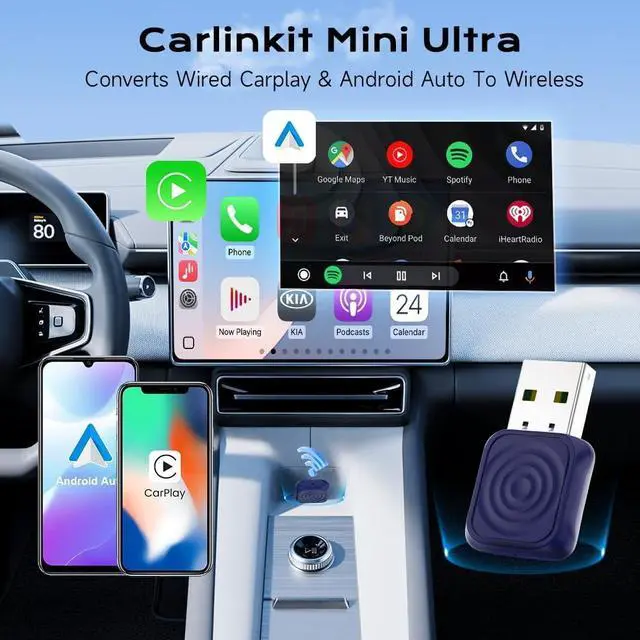 Alt view image 2 of 7 - Mini Ultra Wireless CarPlay & Android Auto Adapter - Plug & Play Dongle for iPhone & Android, Convert Wired to Wireless, USB-A/USB-C Fast Connection, Coatie with OEM Wired Cars