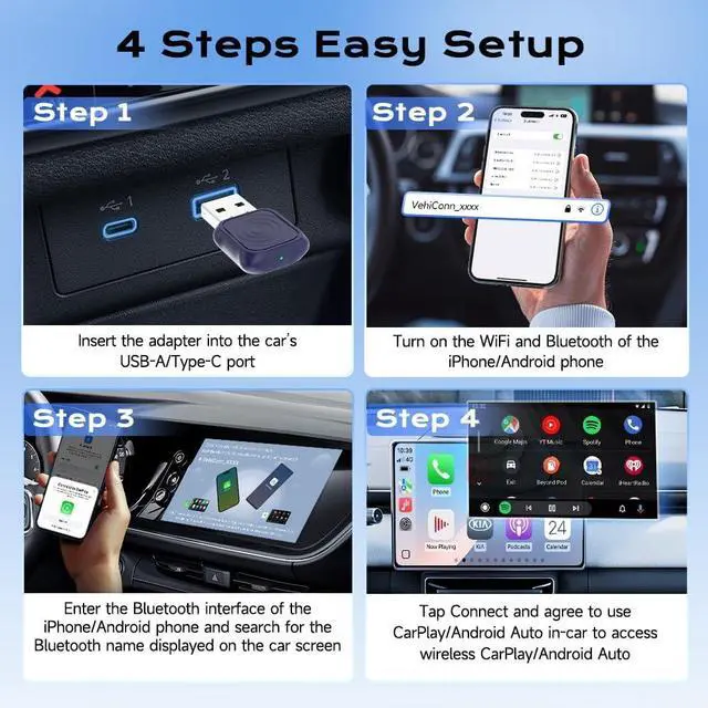 Alt view image 6 of 7 - Mini Ultra Wireless CarPlay & Android Auto Adapter - Plug & Play Dongle for iPhone & Android, Convert Wired to Wireless, USB-A/USB-C Fast Connection, Coatie with OEM Wired Cars