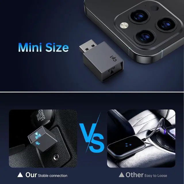 Alt view image 2 of 7 - Wireless CarPlay Adapter for iPhone[2025 Upgrade]Convert Wired to Mini Wireless uetooth Car Play Adapter, Plug and Play Stae Connection Coatie for Cars from 2016 & iOS 10+,USB A/Type C