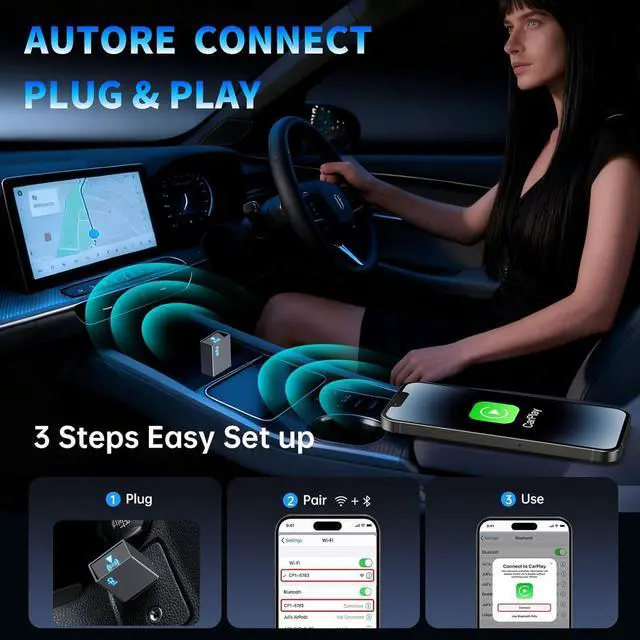 Alt view image 6 of 7 - Wireless CarPlay Adapter for iPhone[2025 Upgrade]Convert Wired to Mini Wireless uetooth Car Play Adapter, Plug and Play Stae Connection Coatie for Cars from 2016 & iOS 10+,USB A/Type C