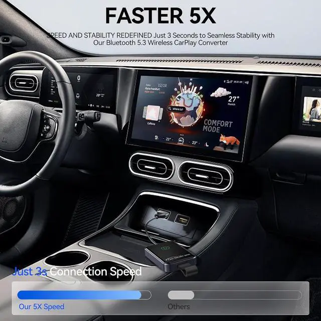 Alt view image 3 of 7 - Wireless CarPlay Adapter for iPhone, Convert Factory Wired to Wireless, Auto Connect, Zero Delay, Supports Voice Assistant, Coatie with Cars with OEM Wired CarPlay & iOS 10+