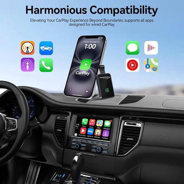 Alt view image 5 of 7 - Wireless CarPlay Adapter for iPhone, Convert Factory Wired to Wireless, Auto Connect, Zero Delay, Supports Voice Assistant, Coatie with Cars with OEM Wired CarPlay & iOS 10+