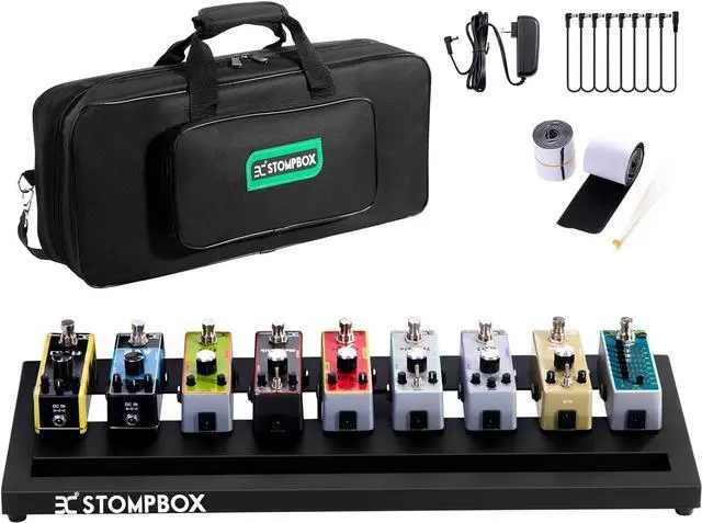 Main image of Guitar Pedal Board Aluminum Alloy, Super Light Effect Pedalboard 20x7.3 with 9V 2A Guitar Pedal Power Supply, Guitar Pedal Cae, 8 Way Daisy Chain Caes, Waterproof Durae Carrying Bag