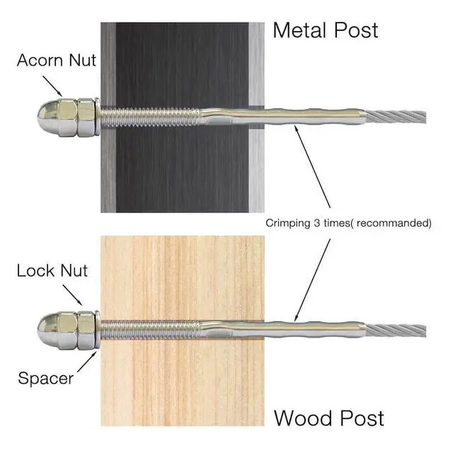 Alt view image 6 of 7 - 100 Pack  Threaded Terminal Stud End Cae Railing Kit, Threaded Tension Stud End,Stainless Steel Hand Swage Stud for 1/8" Cae Deck Railing,Rail System,Cae Tensioner