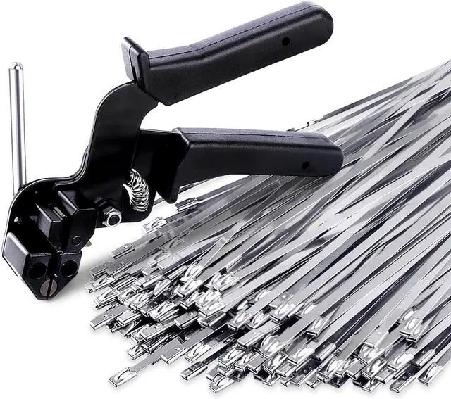 Main image of Stainless Steel Cae Tie Gun, Special Tool For Fastening And Cutting Metal Zip Ties, With 150pcs 11.8in Uv Rstant Heavy Duty Cae Ties For Fence haust Pipe Outdoor.