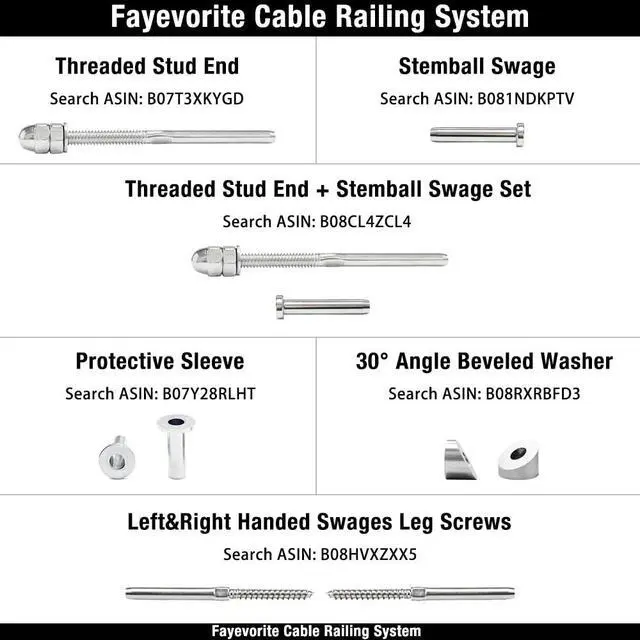 Alt view image 7 of 7 - 100 Pack  Threaded Terminal Stud End Cae Railing Kit, Threaded Tension Stud End,Stainless Steel Hand Swage Stud for 1/8" Cae Deck Railing,Rail System,Cae Tensioner