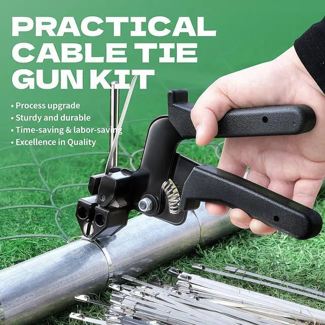 Alt view image 2 of 7 - Stainless Steel Cae Tie Gun, Special Tool For Fastening And Cutting Metal Zip Ties, With 150pcs 11.8in Uv Rstant Heavy Duty Cae Ties For Fence haust Pipe Outdoor.