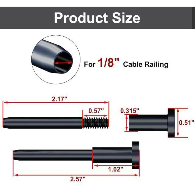 Alt view image 3 of 7 - 30 Pack ack Invisie Cae Railing kit, 1/8" Stainless Steel Invisie Receiver and Swage Stud End for Cae Railing Hardware, Deck Stair Threaded End Fitting for 2x2 Wood Metal Post