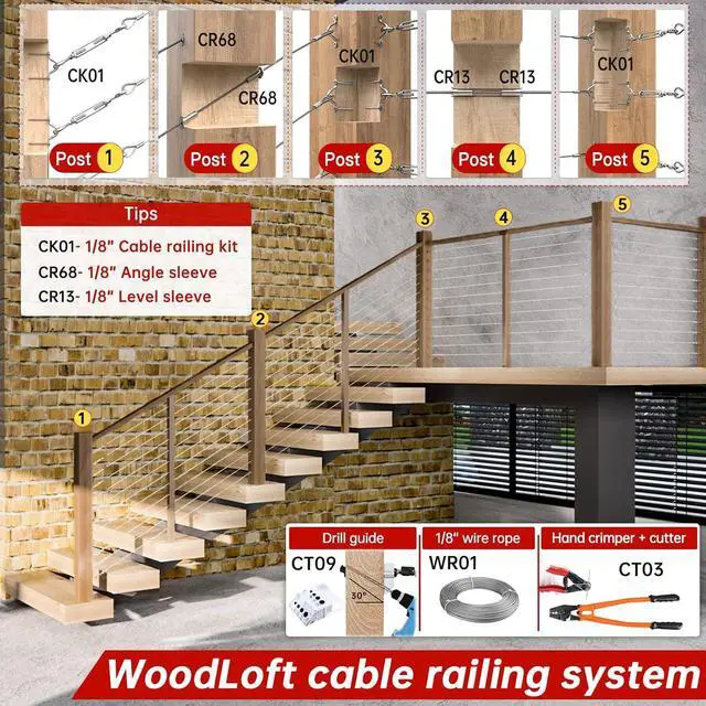 Alt view image 5 of 6 - 20 Set 1/8" Cae Railing Hardware Kit Heavy Duty Turnbuckle M5 Eye to Eye for Wood Post T304 Stainless Steel Deck Cae Railing System Angle 180° Adjustae Stairs 20 Pairs CK01