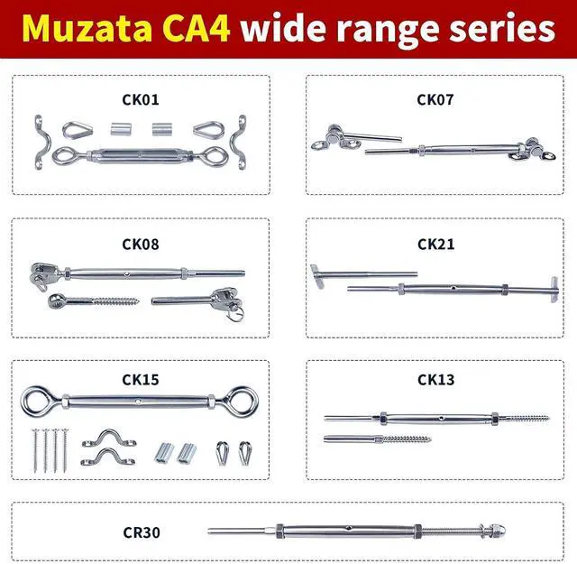 Alt view image 6 of 6 - 20 Set 1/8" Cae Railing Hardware Kit Heavy Duty Turnbuckle M5 Eye to Eye for Wood Post T304 Stainless Steel Deck Cae Railing System Angle 180° Adjustae Stairs 20 Pairs CK01