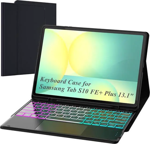 Main image of Keyboard Case for Galaxy Tab S10 FE+ Plus 13.1" 2025 : One-Click D Mode, Rainbow Backlit, Multi-Touch Trackpad, Flip Stand Case with S-Pen Holder, 2 Wireless Channels Key Board Cover