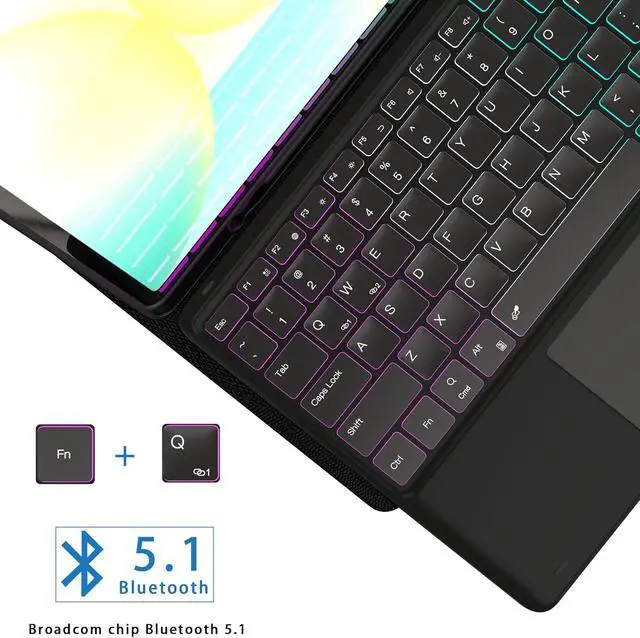 Alt view image 6 of 7 - Keyboard Case for Galaxy Tab S10 FE+ Plus 13.1" 2025 : One-Click D Mode, Rainbow Backlit, Multi-Touch Trackpad, Flip Stand Case with S-Pen Holder, 2 Wireless Channels Key Board Cover