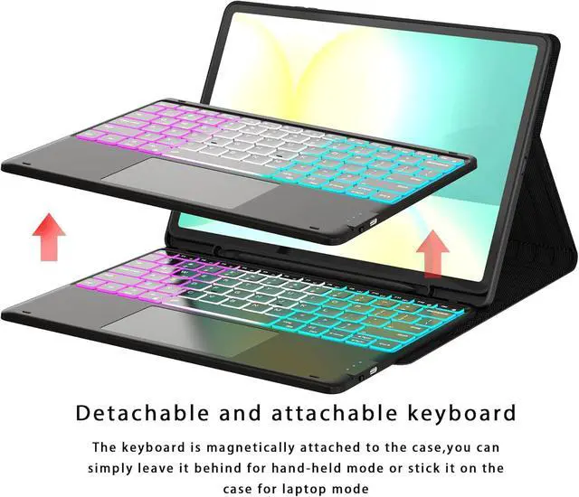 Alt view image 7 of 7 - Keyboard Case for Galaxy Tab S10 FE+ Plus 13.1" 2025 : One-Click D Mode, Rainbow Backlit, Multi-Touch Trackpad, Flip Stand Case with S-Pen Holder, 2 Wireless Channels Key Board Cover