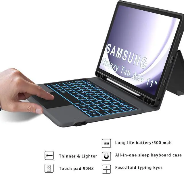 Alt view image 7 of 7 - Folio Touch Keyboard Case for Galaxy Tab A9+ 11 inch - Slim Wireless Smart Touch Trackpad Keyboard Folio Taet Cover - Backlit Keyboard with Kickstand for Tab A9 Plus 11" 2023 ack