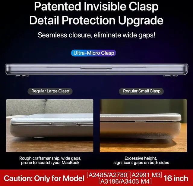 Alt view image 7 of 7 - for MacBook Pro 16 inch Case M4 2025 2024-2021 M3 M2 M1 Pro/Max [Same as Bare MacBook] Protective Hard Shell + Laptop Keyboard Cover - Matte Clear