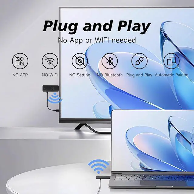 Alt view image 2 of 7 - Wireless HDMI Transmitter and Receiver 382FT/100M,5.8G/2.4G Display Adapter Dongle for Audio/Video from PC/Laptop/Phone/Taet to Monitor/TV/Projector 4K Input 1080P Output USB HDMI tender