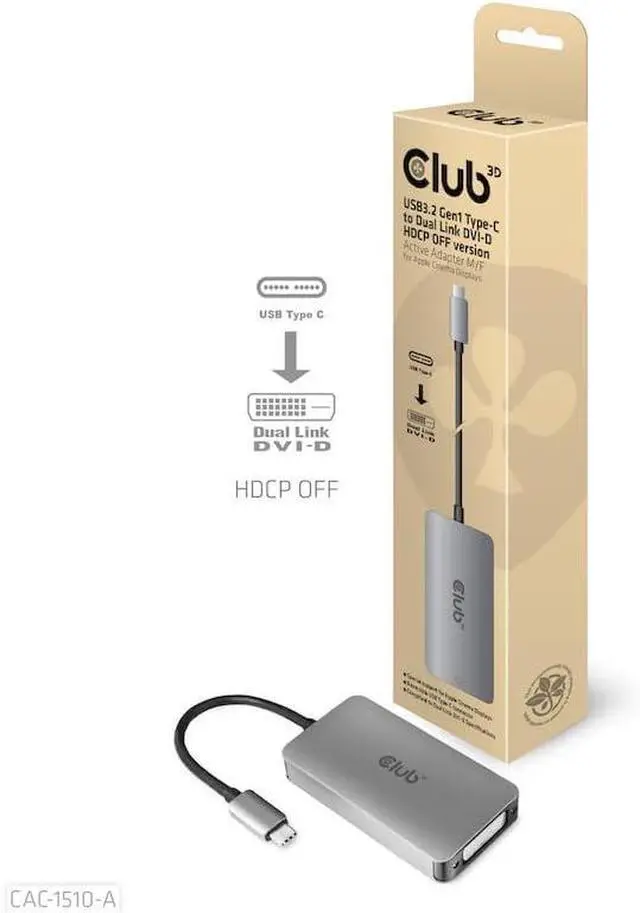 Alt view image 3 of 7 - Club3D CAC-1510-A USB Type C to Dual Link DVI-D Cae Adapter Support 3840x2160@30hz, 2560x1600@60Hz HDCP Off for Cinema Displays M/F
