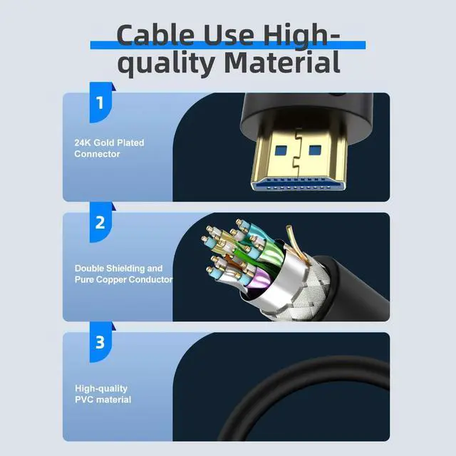 Alt view image 3 of 7 - HDMI Cae 100 Feet 4K HDMI2.0 Cae with Built-in Signal Booster Support 4K(2160P),3D,1080P,Ethernet,Audio Return(ARC)-(ack-Pale ue)