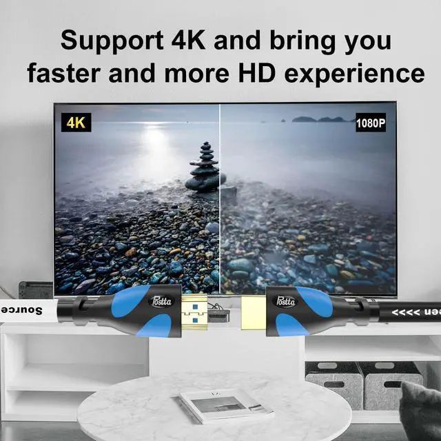 Alt view image 5 of 7 - HDMI Cae 100 Feet 4K HDMI2.0 Cae with Built-in Signal Booster Support 4K(2160P),3D,1080P,Ethernet,Audio Return(ARC)-(ack-Pale ue)