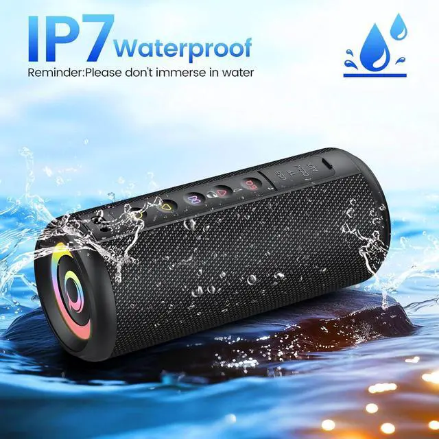 Alt view image 4 of 7 - Portae uetooth Speaker, uetooth 5.4 Wireless Speaker with 20W HD Loud Stereo Sound, 15H Playtime, IP7 Waterproof, LED Lights, TWS Pairing, Built-in Mic, for Outdoor, Home, Party, Beach, Gift