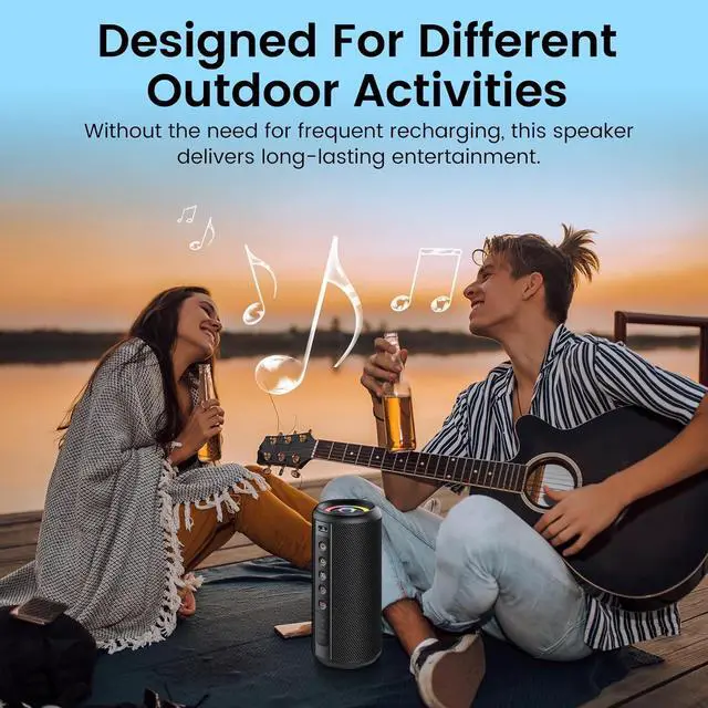 Alt view image 6 of 7 - Portae uetooth Speaker, uetooth 5.4 Wireless Speaker with 20W HD Loud Stereo Sound, 15H Playtime, IP7 Waterproof, LED Lights, TWS Pairing, Built-in Mic, for Outdoor, Home, Party, Beach, Gift