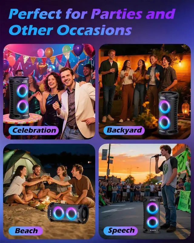 Alt view image 7 of 7 - Large uetooth Speaker, 260W Peak Powerful Loud Sound with Deep Bass, 15Hr Playtime, Fast Charge, TWS, Cool Lights, Portae Outdoor Speaker Wireless for Party, Caing, Beach, Backyard, Home, Work