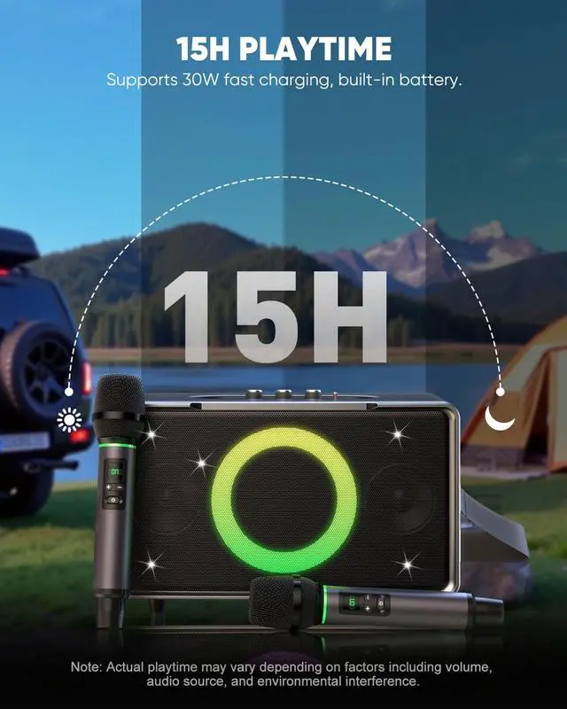 Alt view image 3 of 7 - Portae uetooth Speaker: 200W Peak, Deep Bass, 15H Playtime, Large Party Wireless Speakers, Powerful Loud Sound, Light Show, Fast Charging for Outdoor, Backyard, Home(Silver with 2Mic)