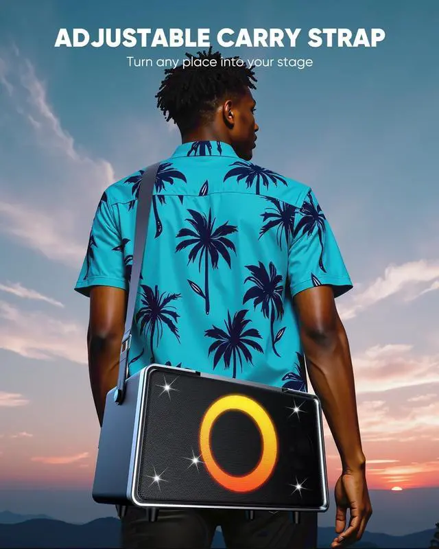 Alt view image 4 of 7 - Portae uetooth Speaker: 200W Peak, Deep Bass, 15H Playtime, Large Party Wireless Speakers, Powerful Loud Sound, Light Show, Fast Charging for Outdoor, Backyard, Home(Silver with 2Mic)