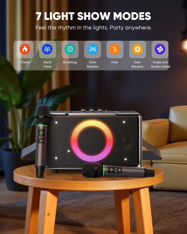 Alt view image 5 of 7 - Portae uetooth Speaker: 200W Peak, Deep Bass, 15H Playtime, Large Party Wireless Speakers, Powerful Loud Sound, Light Show, Fast Charging for Outdoor, Backyard, Home(Silver with 2Mic)