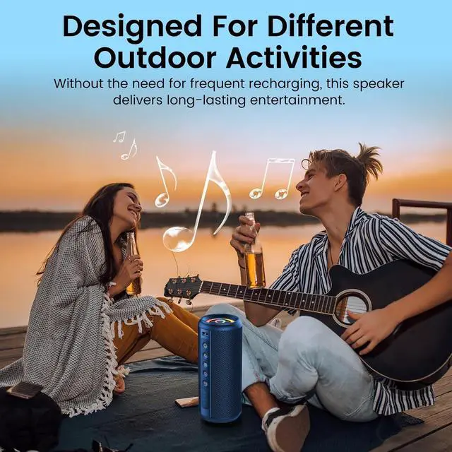 Alt view image 2 of 7 - Portae uetooth Speaker, uetooth 5.4 Wireless Speaker with 20W HD Loud Stereo Sound, 20H Playtime, IP7 Waterproof, LED Lights, TWS Pairing, Built-in Mic, for Outdoor, Home, Party, Beach, ue