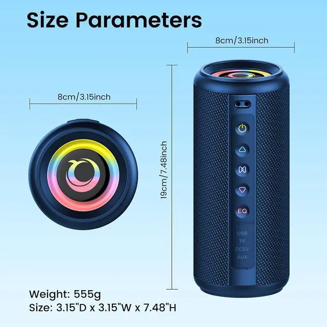 Alt view image 6 of 7 - Portae uetooth Speaker, uetooth 5.4 Wireless Speaker with 20W HD Loud Stereo Sound, 20H Playtime, IP7 Waterproof, LED Lights, TWS Pairing, Built-in Mic, for Outdoor, Home, Party, Beach, ue