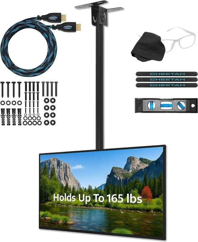 Main image of Ceiling TV Mount for 37-86 Inch TVs, Max 165lb, VESA 600 and Full 64" tension Supports Newer Displays up to 100", Brat Mounts Flat, Vaulted or in-Ceiling, 360 Swivel and 15 Degree Tilt