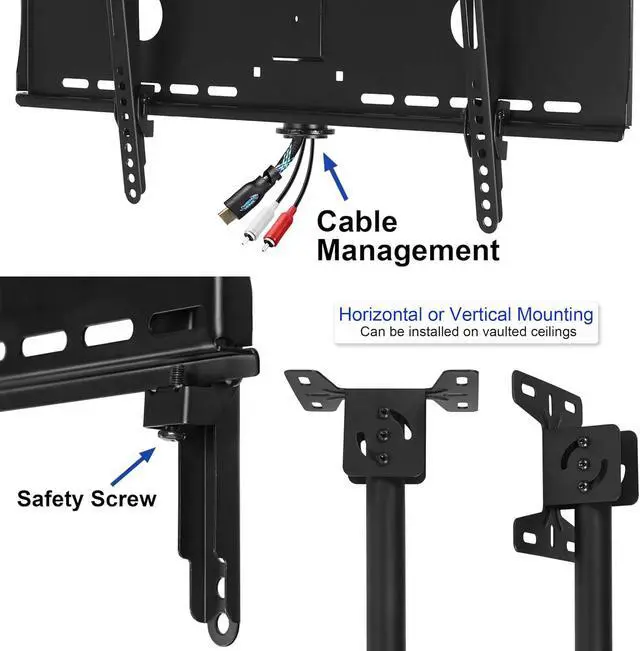 Alt view image 5 of 7 - Ceiling TV Mount for 37-86 Inch TVs, Max 165lb, VESA 600 and Full 64" tension Supports Newer Displays up to 100", Brat Mounts Flat, Vaulted or in-Ceiling, 360 Swivel and 15 Degree Tilt