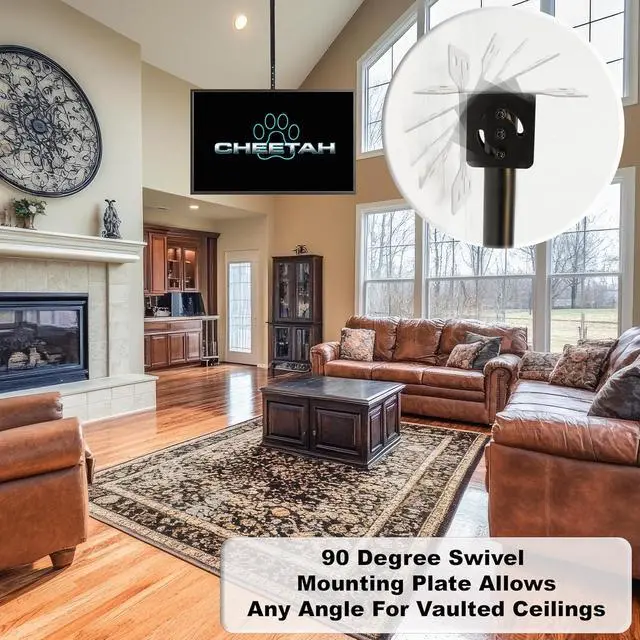 Alt view image 7 of 7 - Ceiling TV Mount for 37-86 Inch TVs, Max 165lb, VESA 600 and Full 64" tension Supports Newer Displays up to 100", Brat Mounts Flat, Vaulted or in-Ceiling, 360 Swivel and 15 Degree Tilt