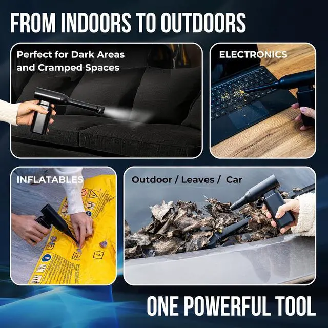 Alt view image 5 of 7 - XP500 Electric Coressed Air Duster - Powerful 3-Speed ower up to 130000 RPM for Gamers, Caers, Artists, Auto Detailers - Rechargeae, Handheld Multi-Use for Cleaning, Inflating, & Drying