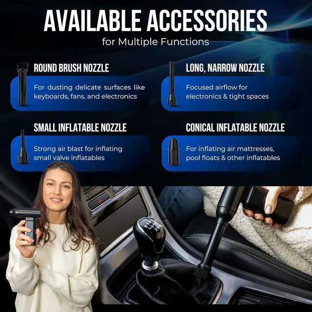 Alt view image 7 of 7 - XP500 Electric Coressed Air Duster - Powerful 3-Speed ower up to 130000 RPM for Gamers, Caers, Artists, Auto Detailers - Rechargeae, Handheld Multi-Use for Cleaning, Inflating, & Drying