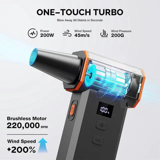 Alt view image 5 of 7 - Electric Air Duster 220,000 RPM 100 Stepless Levels, Brushless Motor & LED Display Cordless Air Duster with Cleaning Kit, Mini Dust ower for PC, Keyboard, Car, Home & Outdoor