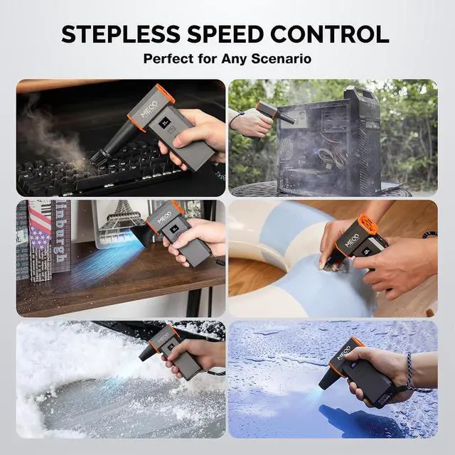 Alt view image 4 of 7 - Electric Air Duster 220,000 RPM 100 Stepless Levels, Brushless Motor & LED Display Cordless Air Duster with Cleaning Kit, Mini Dust ower for PC, Keyboard, Car, Home & Outdoor