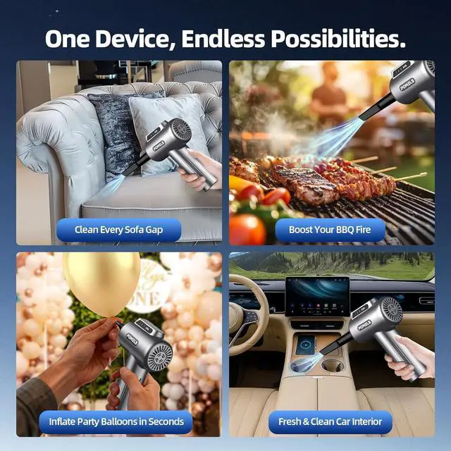 Alt view image 3 of 7 - Coressed Air Duster, New Ultra-Powerful Electric Air Duster with LED Light, 3-Speed Adjustae, Rechargeae Cordless Mini ower for Couter, Keyboard, Car, PS5, Outdoor & Home Cleaning