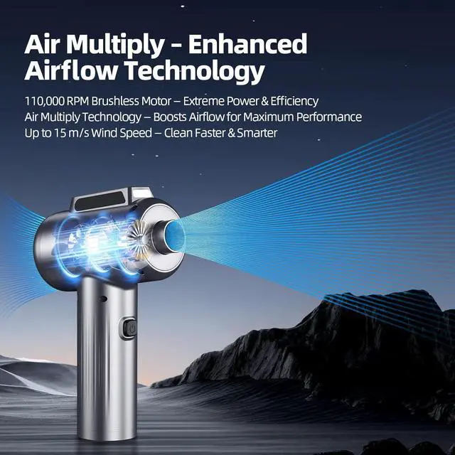 Alt view image 6 of 7 - Coressed Air Duster, New Ultra-Powerful Electric Air Duster with LED Light, 3-Speed Adjustae, Rechargeae Cordless Mini ower for Couter, Keyboard, Car, PS5, Outdoor & Home Cleaning