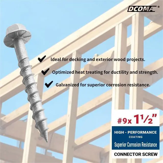 Alt view image 3 of 6 - Connector Screws, #9 x 1-1/2" Heavy-Duty Joist Hanger Screws, 1/4" H Head with 0.370"-Dia, Replace 9112R500 10D Nails, Prem-Galvanized, Corrosion-Rstant and Wear-Rstant. (500-Qty)