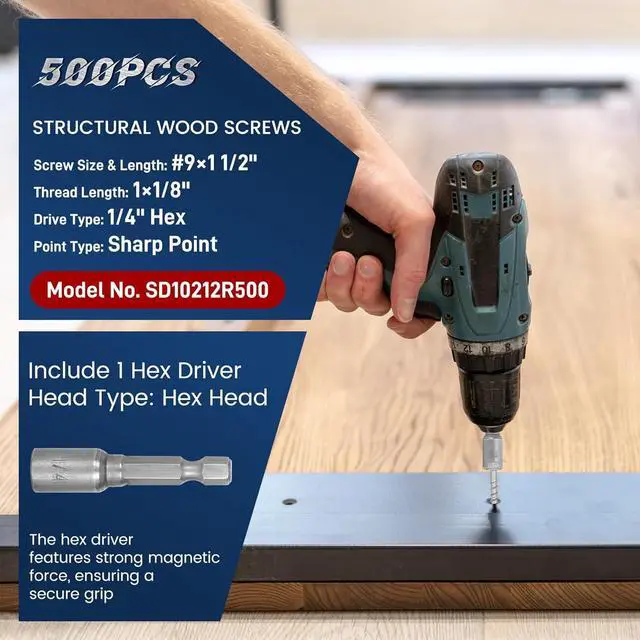 Alt view image 2 of 7 - Upgrade #9 x 1-1/2" Joist Hanger Screws-500 Qty,9112R500 Joist Hanger Connector Screws,1/4" H Sot Wood Screw,0.370"-Dia Deck Screw, Replace 10D Nails,Prem-Galvanized 1500 rs Salt Spray Test