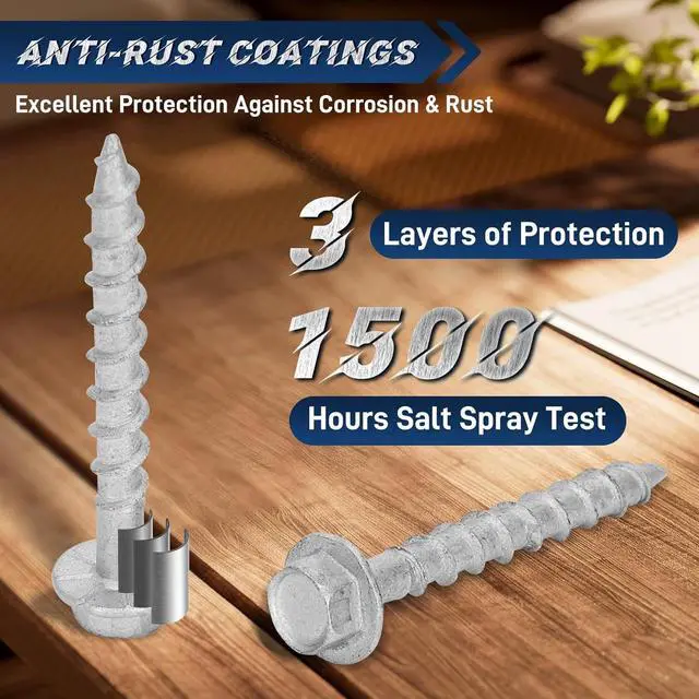 Alt view image 4 of 7 - Upgrade #9 x 1-1/2" Joist Hanger Screws-500 Qty,9112R500 Joist Hanger Connector Screws,1/4" H Sot Wood Screw,0.370"-Dia Deck Screw, Replace 10D Nails,Prem-Galvanized 1500 rs Salt Spray Test
