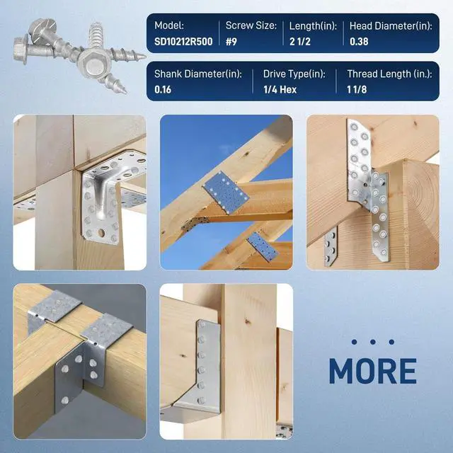 Alt view image 6 of 7 - Upgrade #9 x 1-1/2" Joist Hanger Screws-500 Qty,9112R500 Joist Hanger Connector Screws,1/4" H Sot Wood Screw,0.370"-Dia Deck Screw, Replace 10D Nails,Prem-Galvanized 1500 rs Salt Spray Test