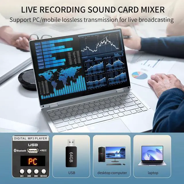 Alt view image 3 of 7 - Audio Mixer, TKLS Professional 8 Channel DJ Mixer Board with 99-Bit DSP, Sound Board Mixing Console 7-Band EQ Output, USB Audio Interface, uetooth 48V Phantom Power For Karaoke Studio Streaming