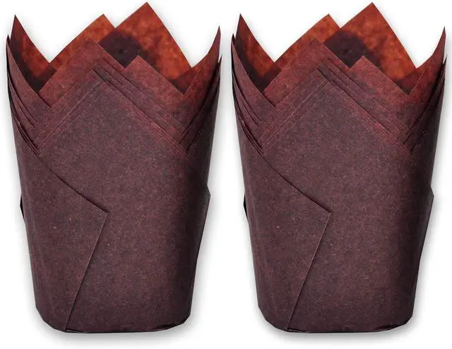 Main image of 500 pcs Large size Brown Tulip Baking Cups 2-1/4"(Base diameter) x 4"(Wall height) Greaseproof paper baking cupcake Muffin liners