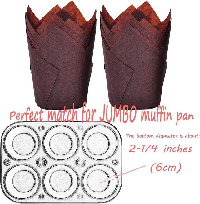Alt view image 2 of 5 - 500 pcs Large size Brown Tulip Baking Cups 2-1/4"(Base diameter) x 4"(Wall height) Greaseproof paper baking cupcake Muffin liners
