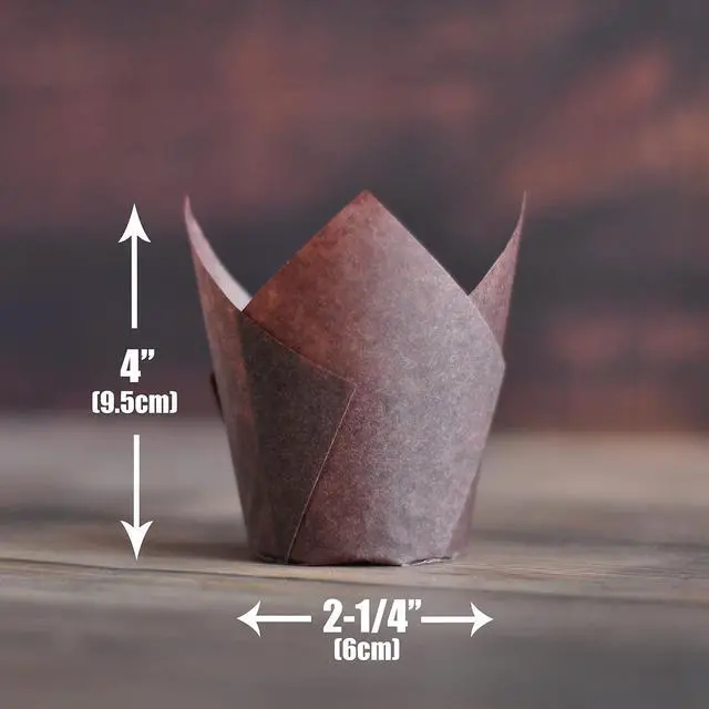 Alt view image 3 of 5 - 500 pcs Large size Brown Tulip Baking Cups 2-1/4"(Base diameter) x 4"(Wall height) Greaseproof paper baking cupcake Muffin liners