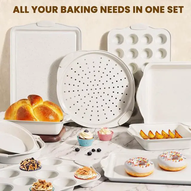 Alt view image 7 of 7 - 22 PCS Nonstick Baking Pans Set, Stackae Bakeware Sets with Silicone Handles, 450°F Oven Safe Baking Sheet Set, Easy Release Cookie Sheets for Baking, Cream