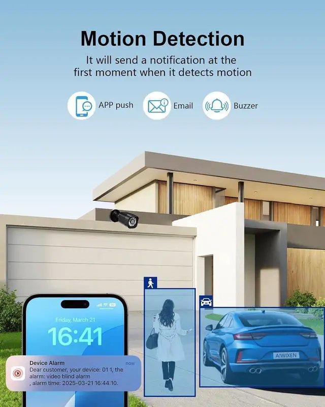 Alt view image 7 of 7 - 1080P Wired Security Camera System,  8CH CCTV Surveillance DVR with 1TB Hard Drive, 4 x Home 5 Wired Security Cameras Outdoor with Human Vehicle Detection, IP68 Waterproof, Remote Access